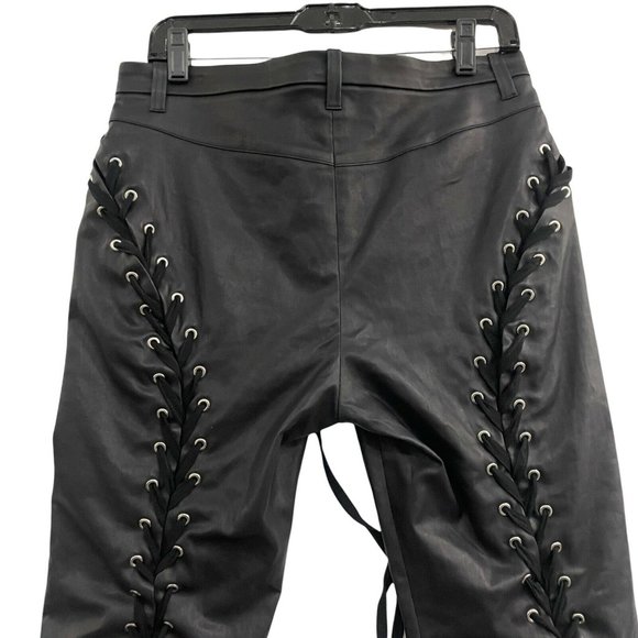 $1390 Unttld El Topo Black Waxed Denim Jeans w/Lace-up Design! Sz 8 IT 44 - Picture 9 of 11